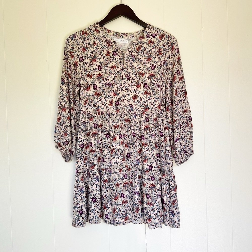ZARA Kids Ecru Floral Printed Tiered Long Sleeve Dress 11-12